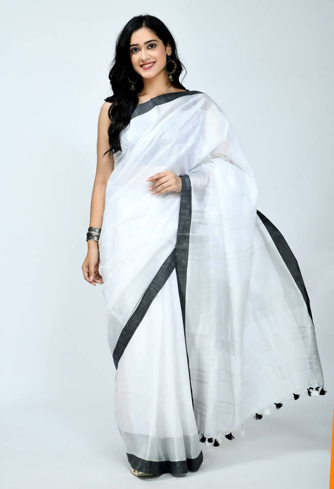 Off White Handpainted Crepe Chiffon Multicoloured Floral Saree