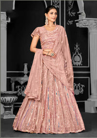 Thumbnail for Peach Net Semi-Stitched Bridal Lehenga - Nimayaa Bonanza - Distacart