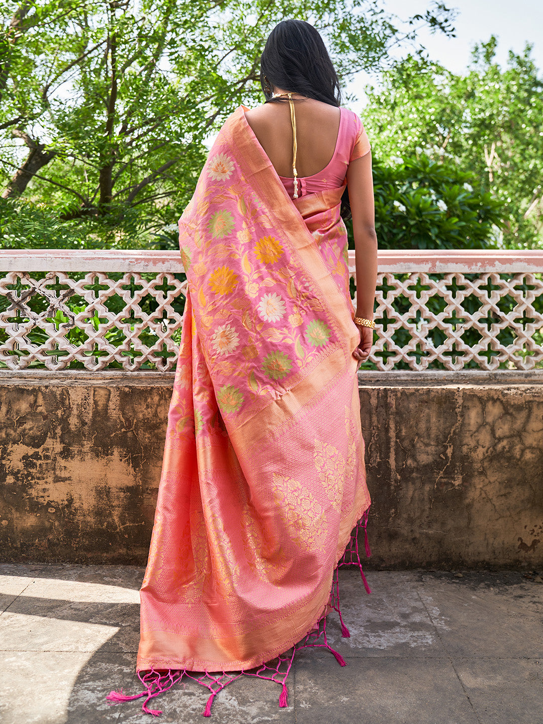 HOT PINK BANARASI WOVEN SILK SAREE – Zaribanaras global