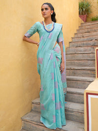 Thumbnail for Janasya Sea Green Kanjeevaram Silk Woven Ethnic Motifs Kanjeevaram Silk Saree - Distacart