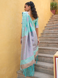 Thumbnail for Janasya Sea Green Kanjeevaram Silk Woven Ethnic Motifs Kanjeevaram Silk Saree - Distacart