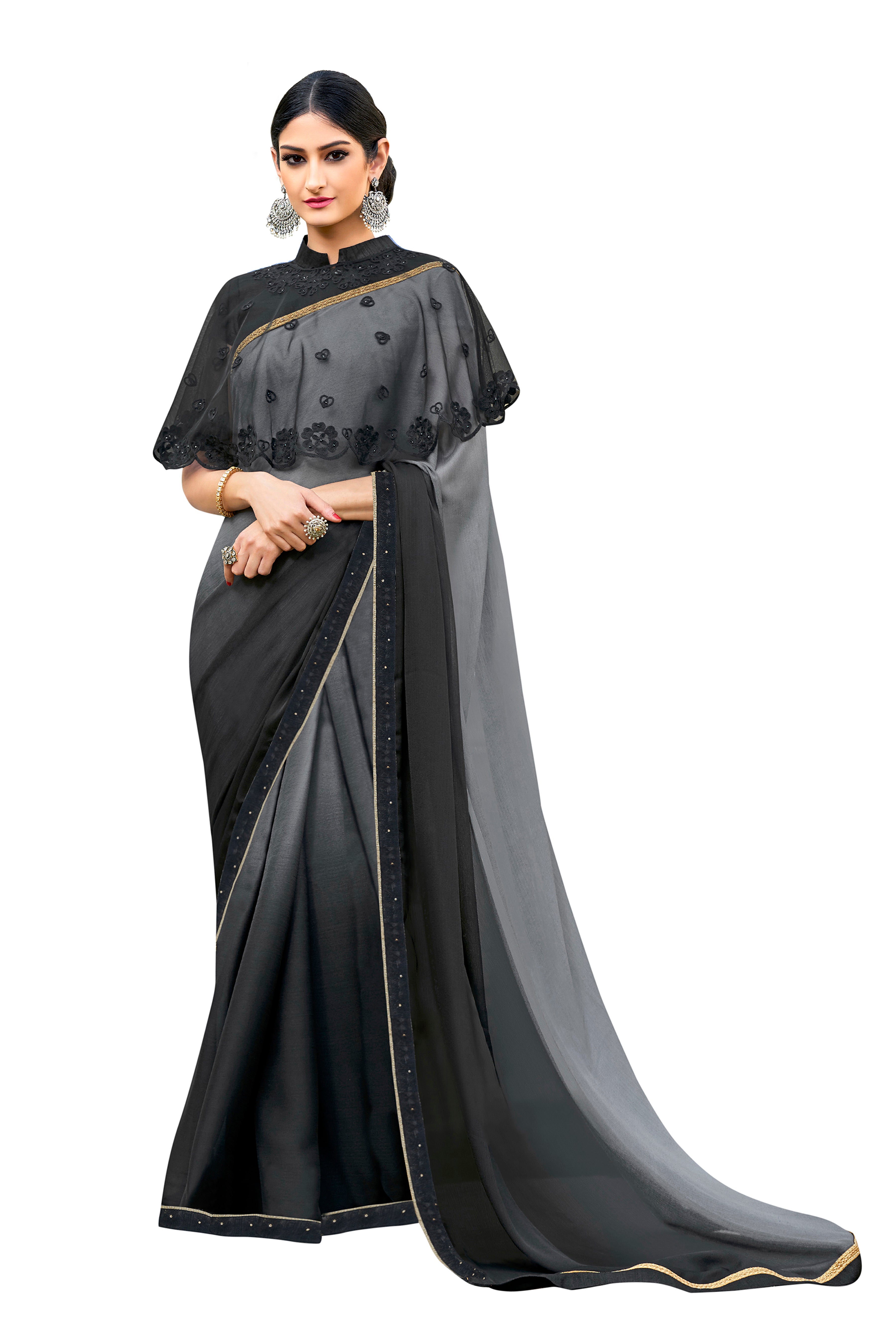 Black Readymade Saree and Readymade Sequins and Beads work Designer Bl –  Seasons Chennai