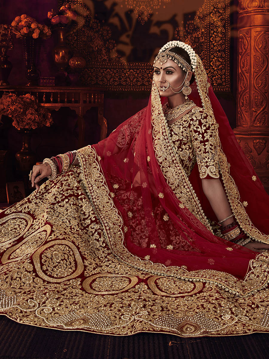 Red French Crape Silk Heavy Bridal Lehenga Choli Lengha Designer valentine  Gift | eBay