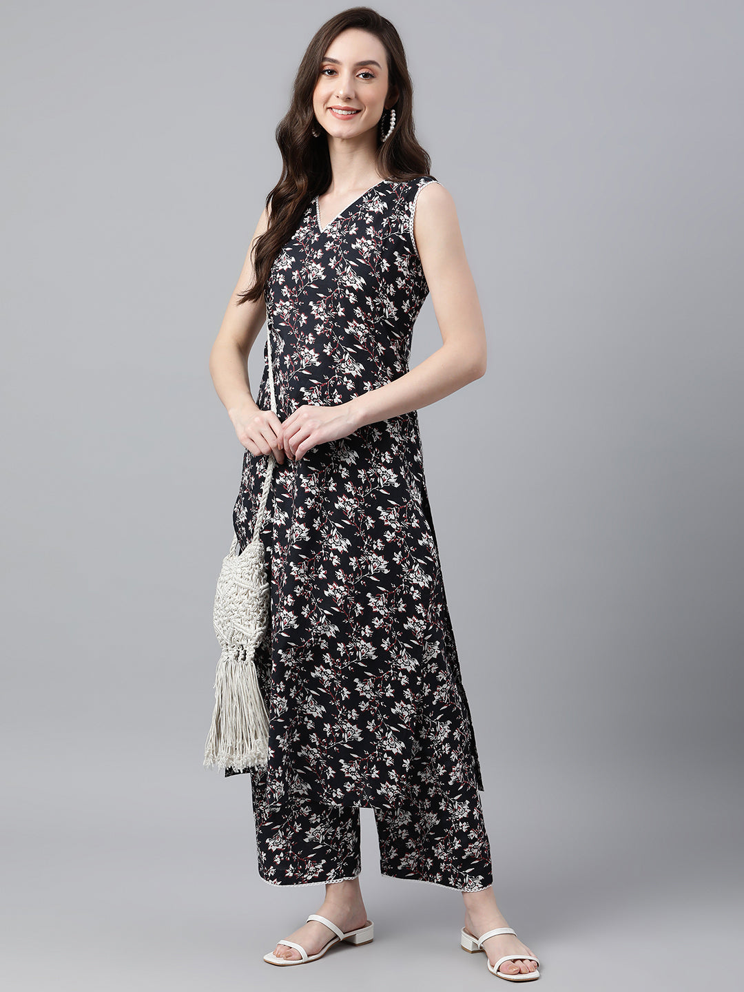 Buy Black Floral Printed Cotton Maxi Dress Online in India