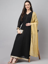 Thumbnail for Janasya Women's Black Georgette Solid Anarkali Festive Kurta Set - Distacart