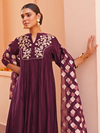 Thumbnail for Janasya Women's Purple Chanderi Embellished Festive A-line Kurta Set - Distacart