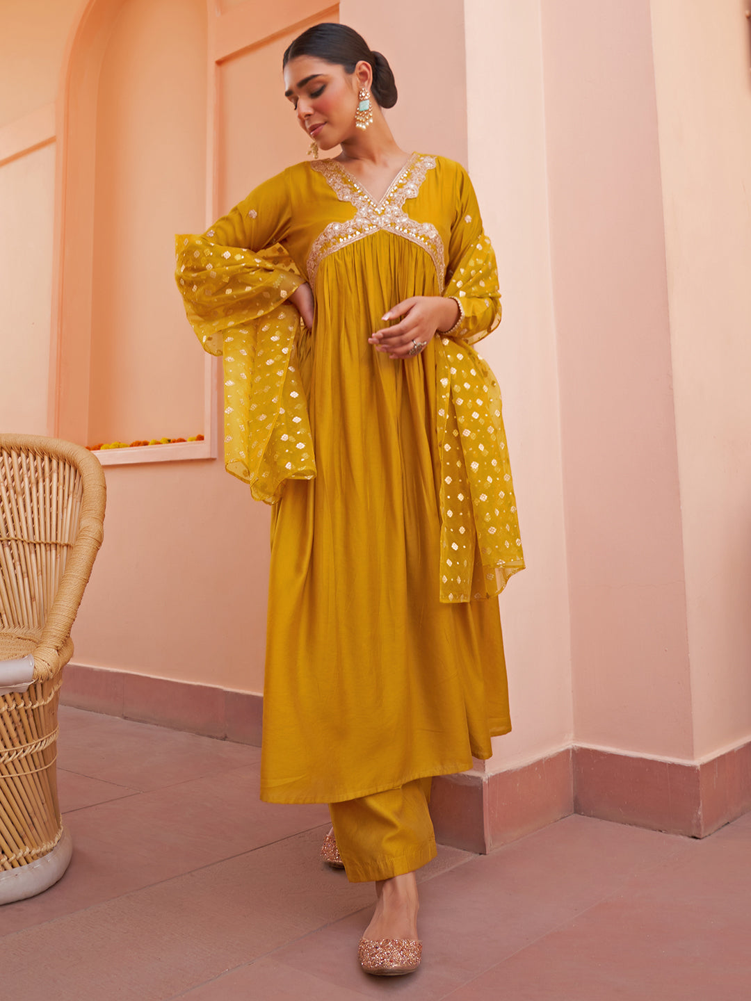 Mustard A-line Suit Set