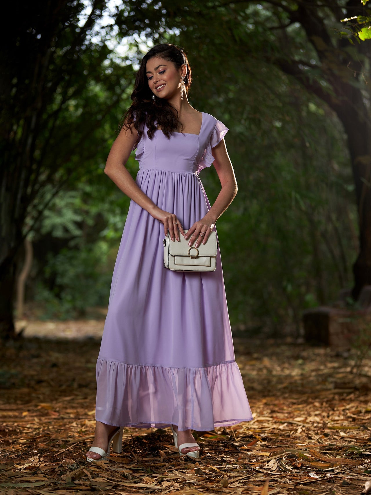 Lyush Women Lavender Square Neck Frill Hem Maxi Dress - Distacart