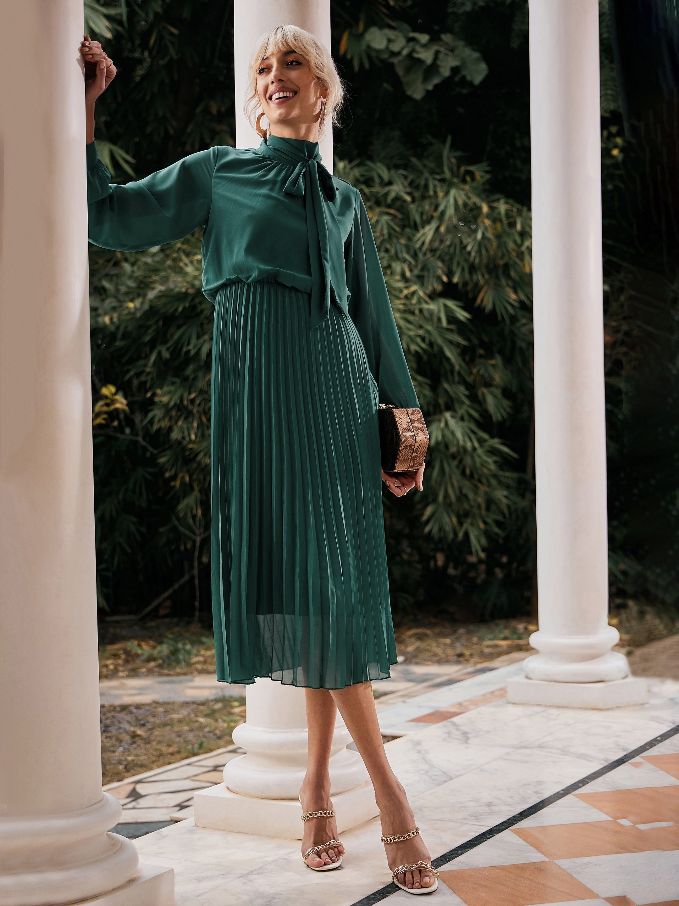 Emerald green shop pleated dress