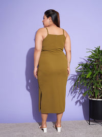 Thumbnail for Lyush Women Olive Solid Strappy Dress With Shrug - Distacart