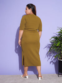 Thumbnail for Lyush Women Olive Solid Strappy Dress With Shrug - Distacart