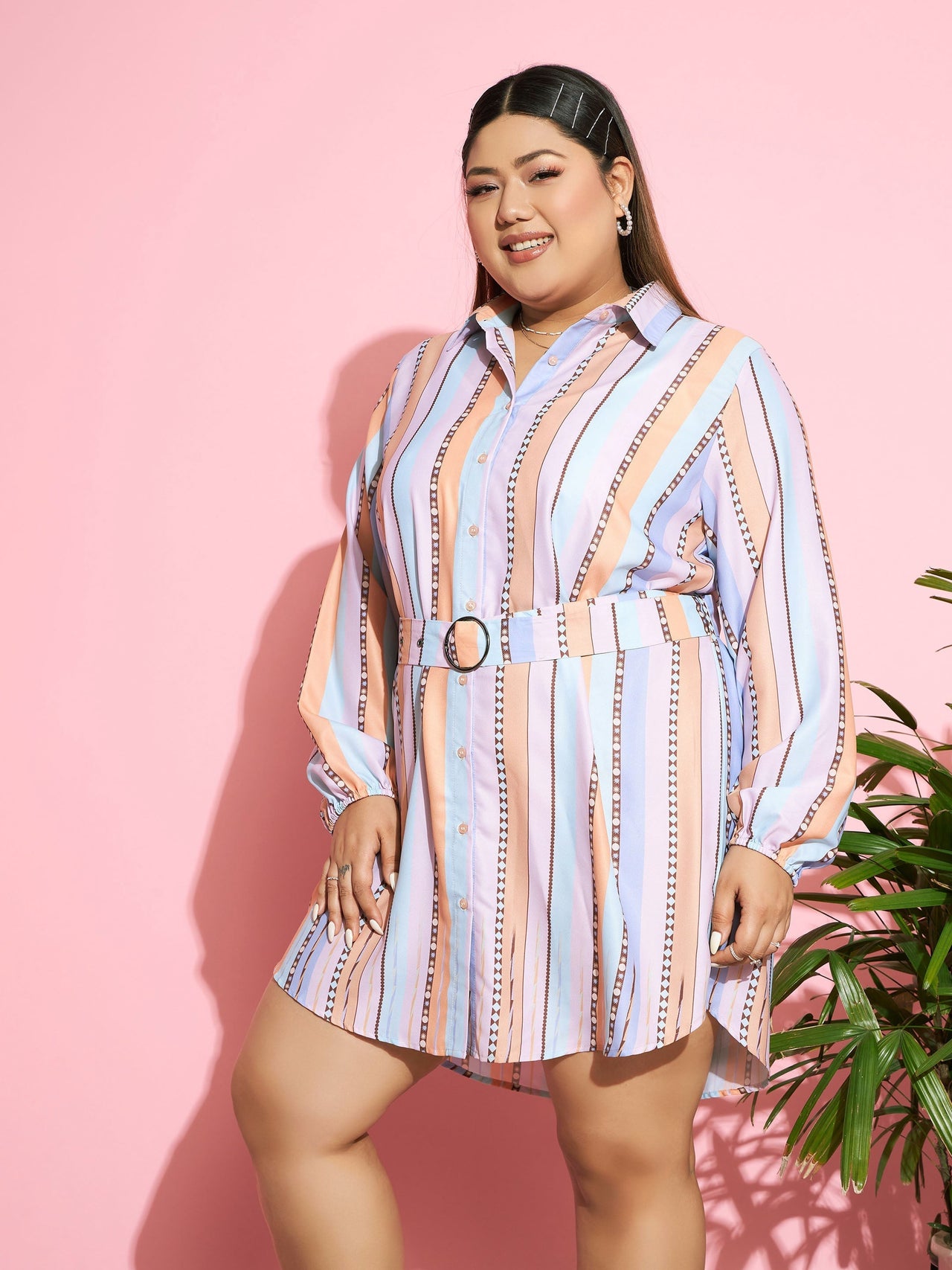 Lyush Women Multi Stripes Belted Shirt Dress - Distacart