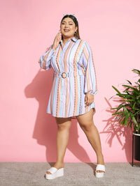 Thumbnail for Lyush Women Multi Stripes Belted Shirt Dress - Distacart