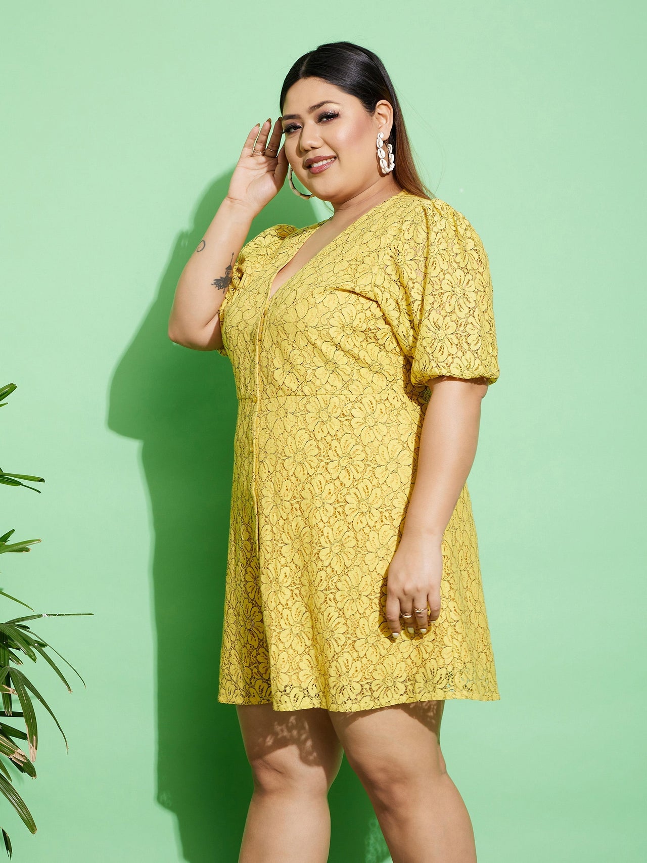 Lyush Women Yellow Lace Front Button Dress - Distacart