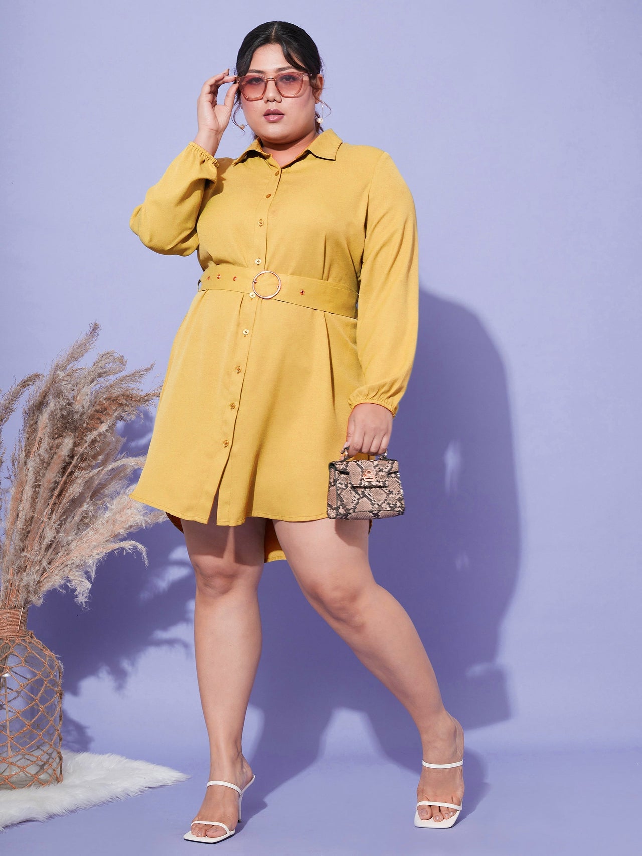 Lyush Women Mustard Front Open Button Shirt Dress - Distacart