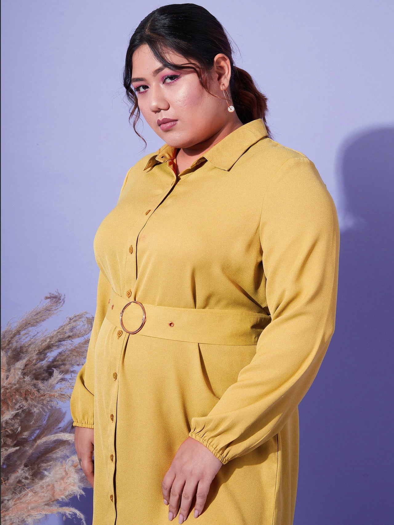 Lyush Women Mustard Front Open Button Shirt Dress - Distacart