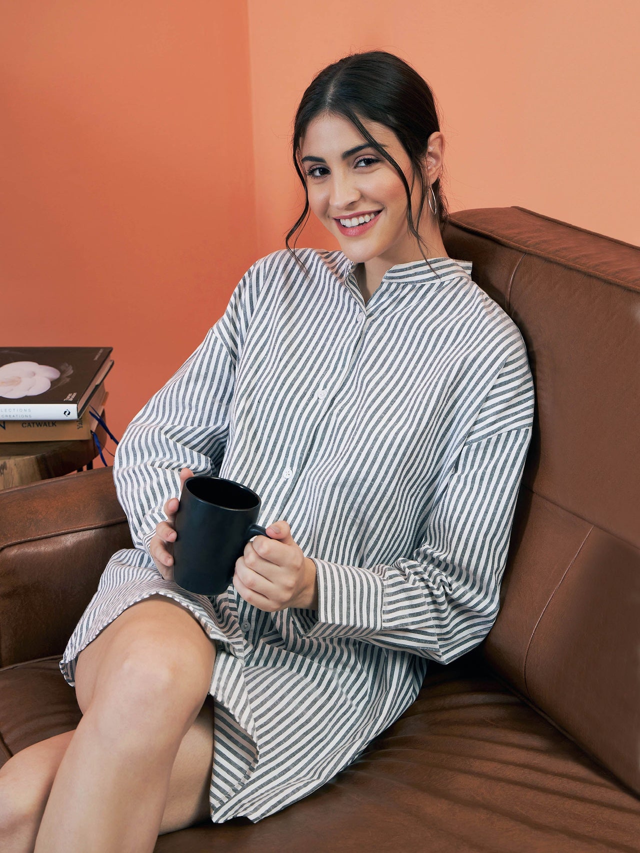 Lyush Women Grey Stripes Seersucker Shirt Dress - Distacart