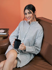 Thumbnail for Lyush Women Grey Stripes Seersucker Shirt Dress - Distacart