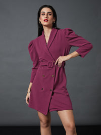 Thumbnail for Lyush Women Mauve Puff Sleeves Blazer Dress - Distacart