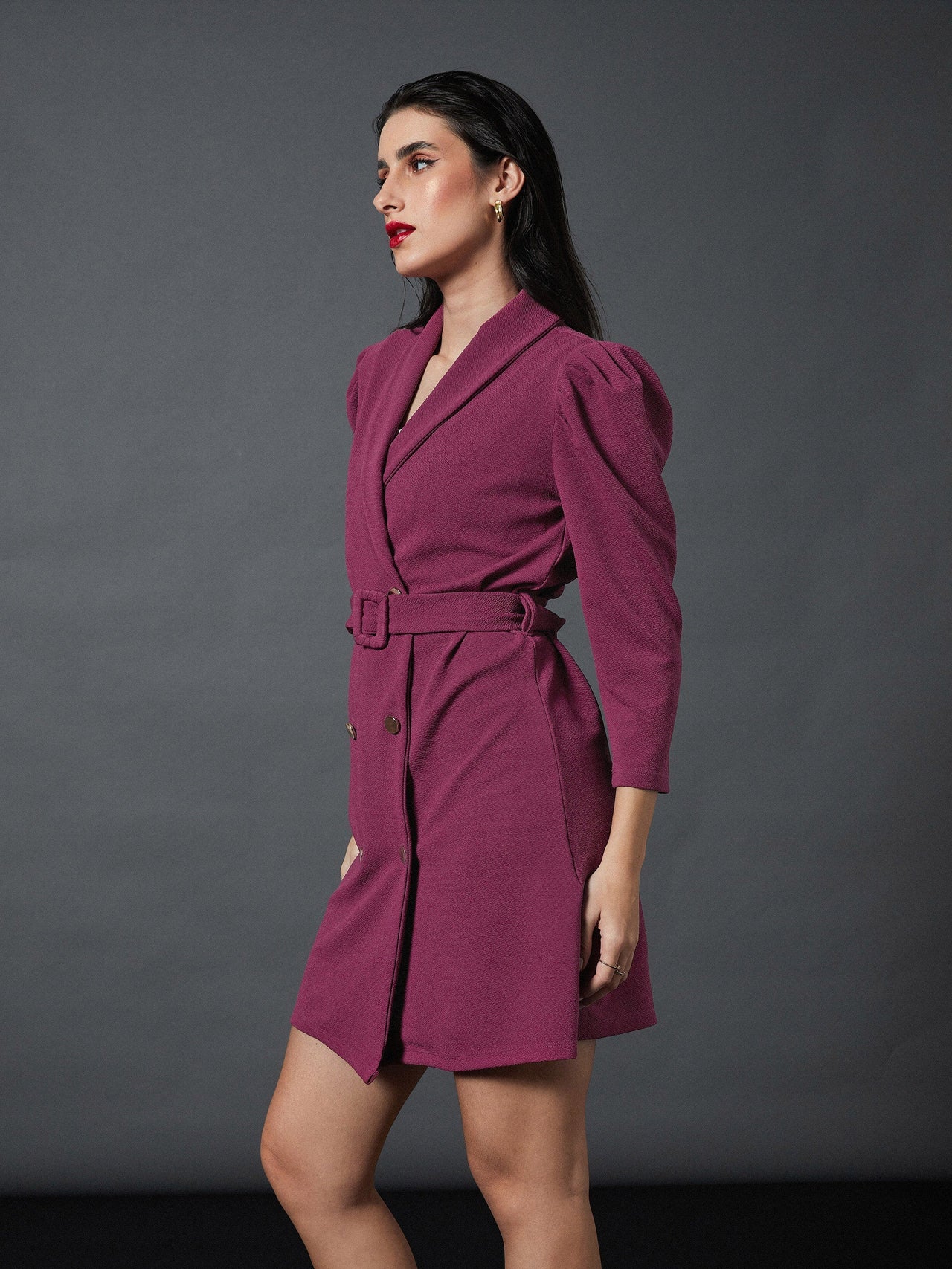 Lyush Women Mauve Puff Sleeves Blazer Dress - Distacart