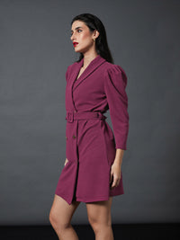 Thumbnail for Lyush Women Mauve Puff Sleeves Blazer Dress - Distacart