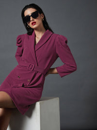 Thumbnail for Lyush Women Mauve Puff Sleeves Blazer Dress - Distacart