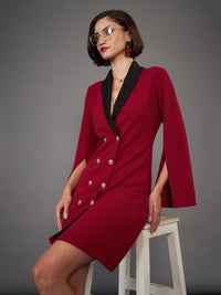 Thumbnail for Lyush Women Maroon Cape Sleeves Blazer Dress - Distacart