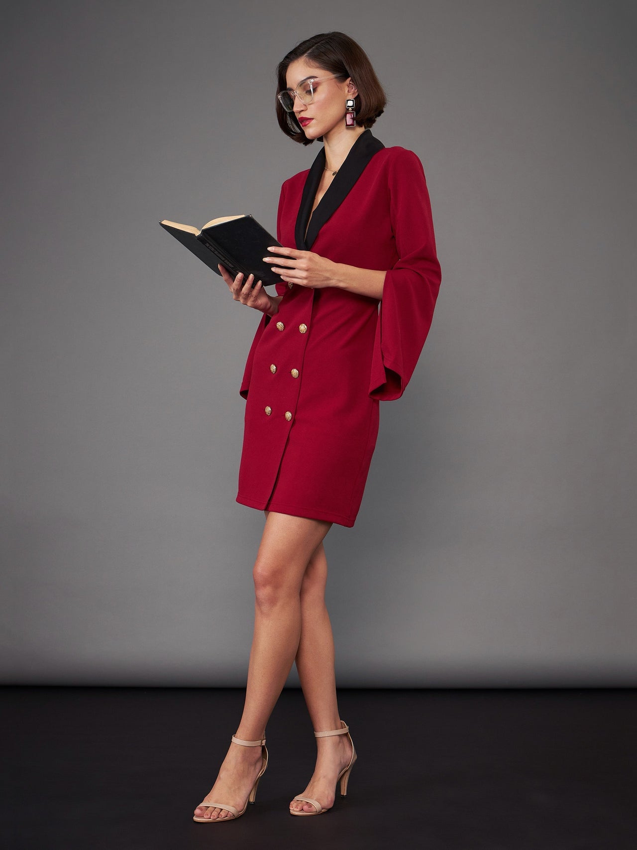 Lyush Women Maroon Cape Sleeves Blazer Dress - Distacart