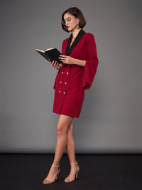 Thumbnail for Lyush Women Maroon Cape Sleeves Blazer Dress - Distacart