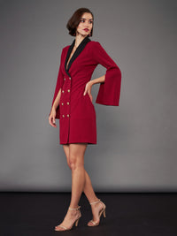 Thumbnail for Lyush Women Maroon Cape Sleeves Blazer Dress - Distacart