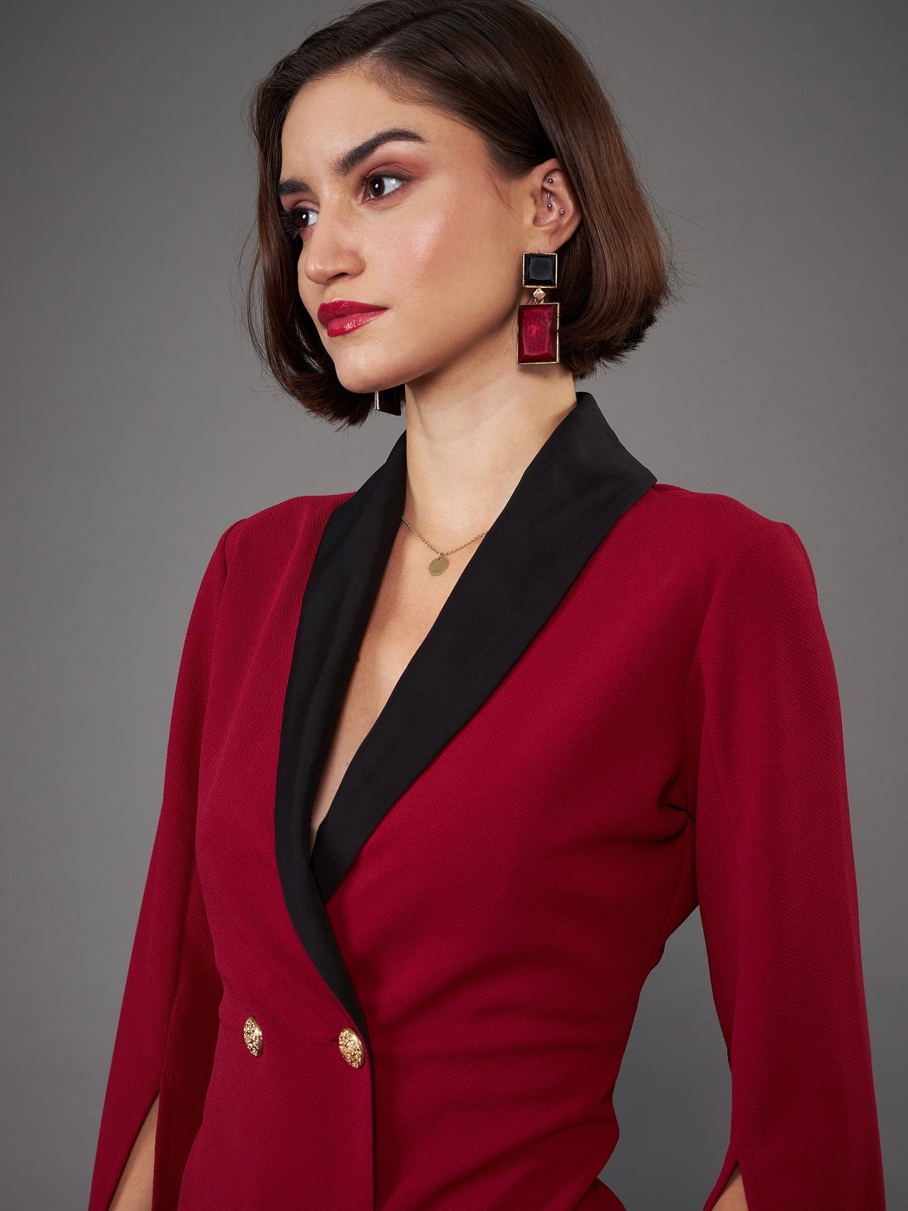 Lyush Women Maroon Cape Sleeves Blazer Dress - Distacart