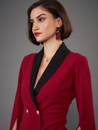 Thumbnail for Lyush Women Maroon Cape Sleeves Blazer Dress - Distacart