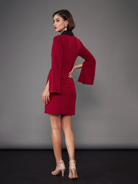 Thumbnail for Lyush Women Maroon Cape Sleeves Blazer Dress - Distacart