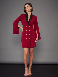 Thumbnail for Lyush Women Maroon Cape Sleeves Blazer Dress - Distacart