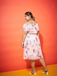 Thumbnail for Lyush Women Pink Floral Off Shoulder Belted Dress - Distacart