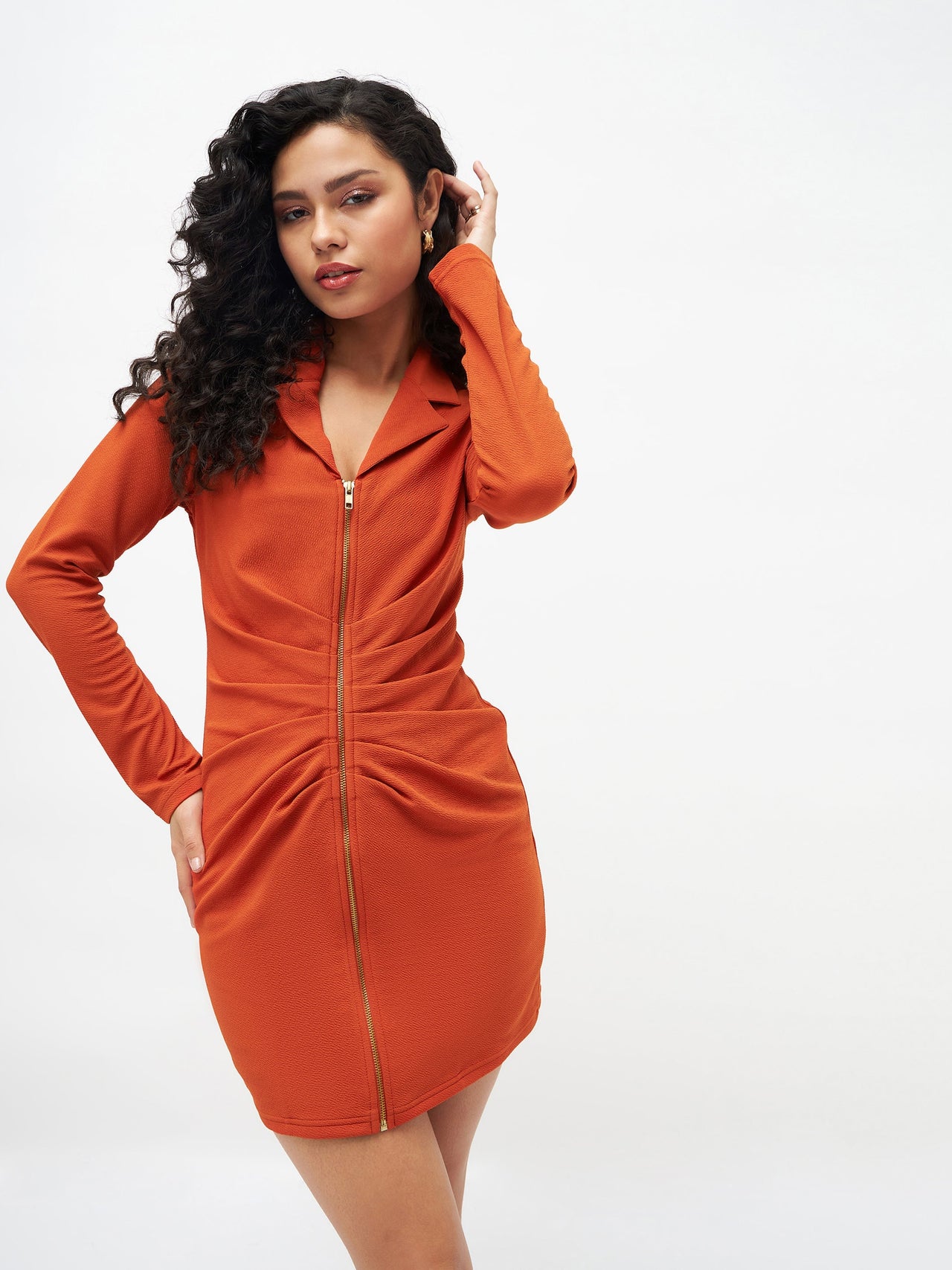 Lyush Women Orange Front Zipper Bodycon Dress - Distacart