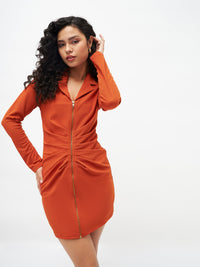 Thumbnail for Lyush Women Orange Front Zipper Bodycon Dress - Distacart