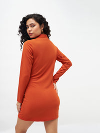 Thumbnail for Lyush Women Orange Front Zipper Bodycon Dress - Distacart