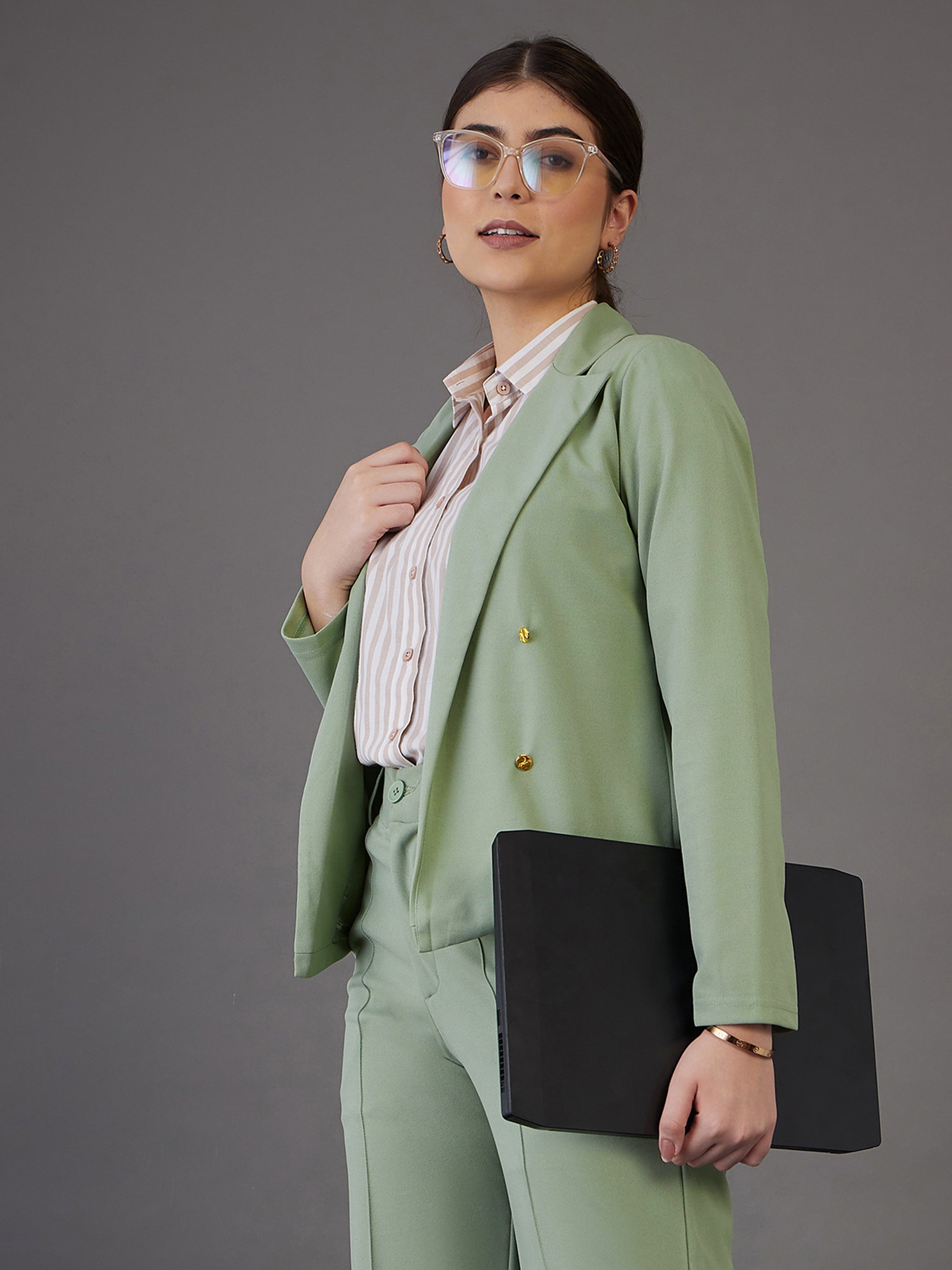 Olive Green Pantsuit for Women, 2 Piece Notchcollar Blazer