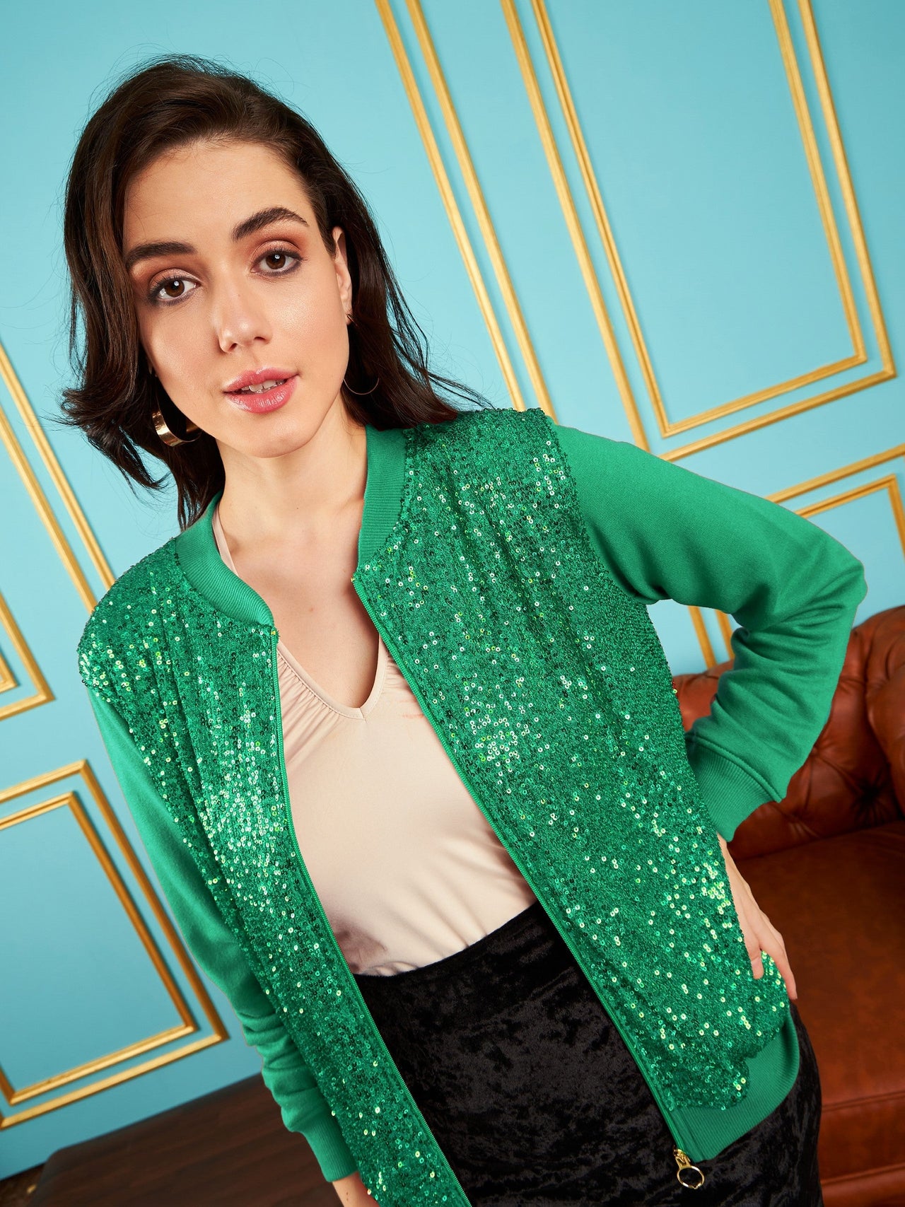 Green sequin jacket womens best sale