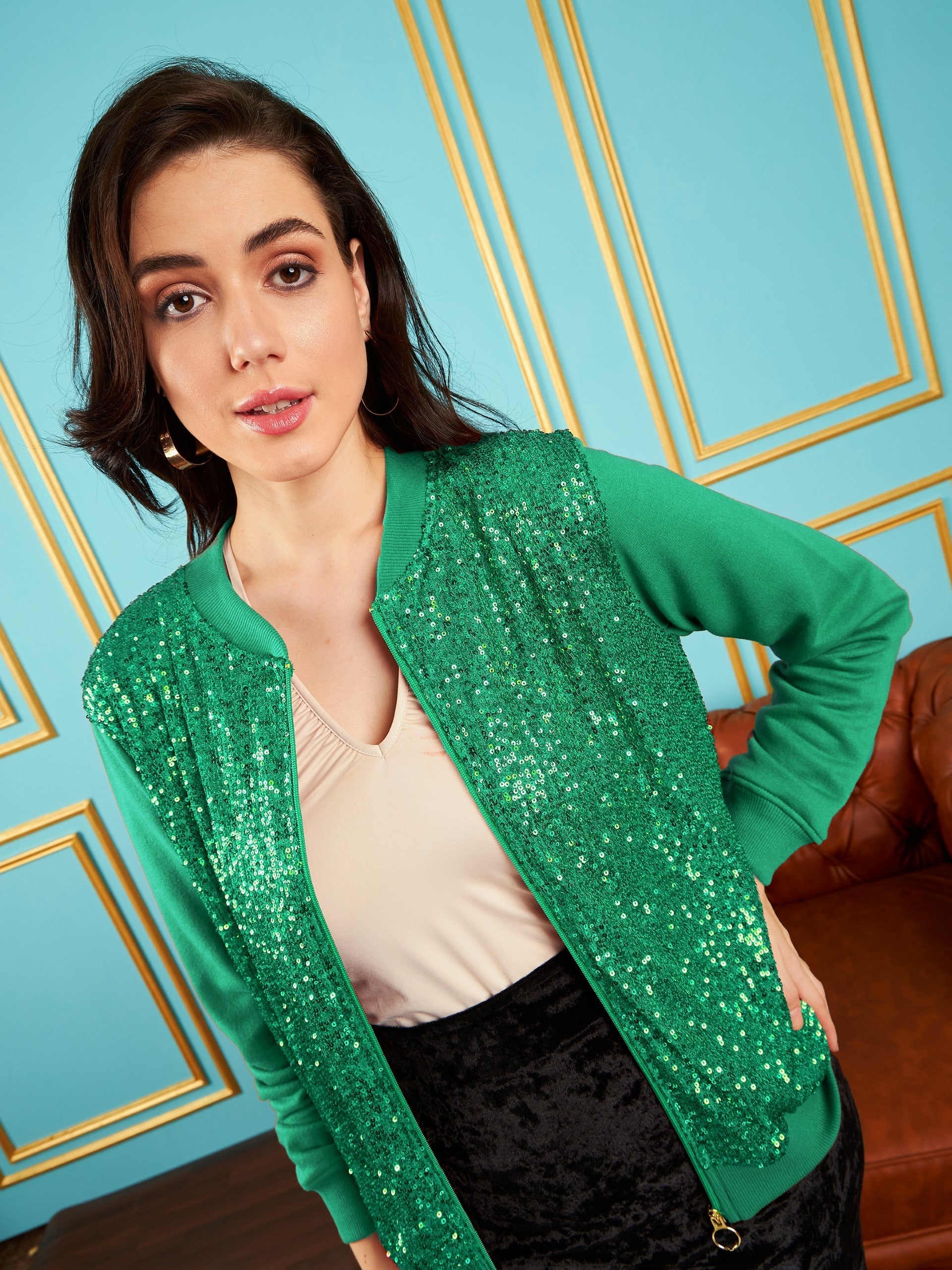 Green hotsell sequin cardigan