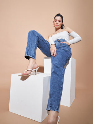 Buy Lyush Women Blue High PaperBagWaist Baggy Jeans Online at Best