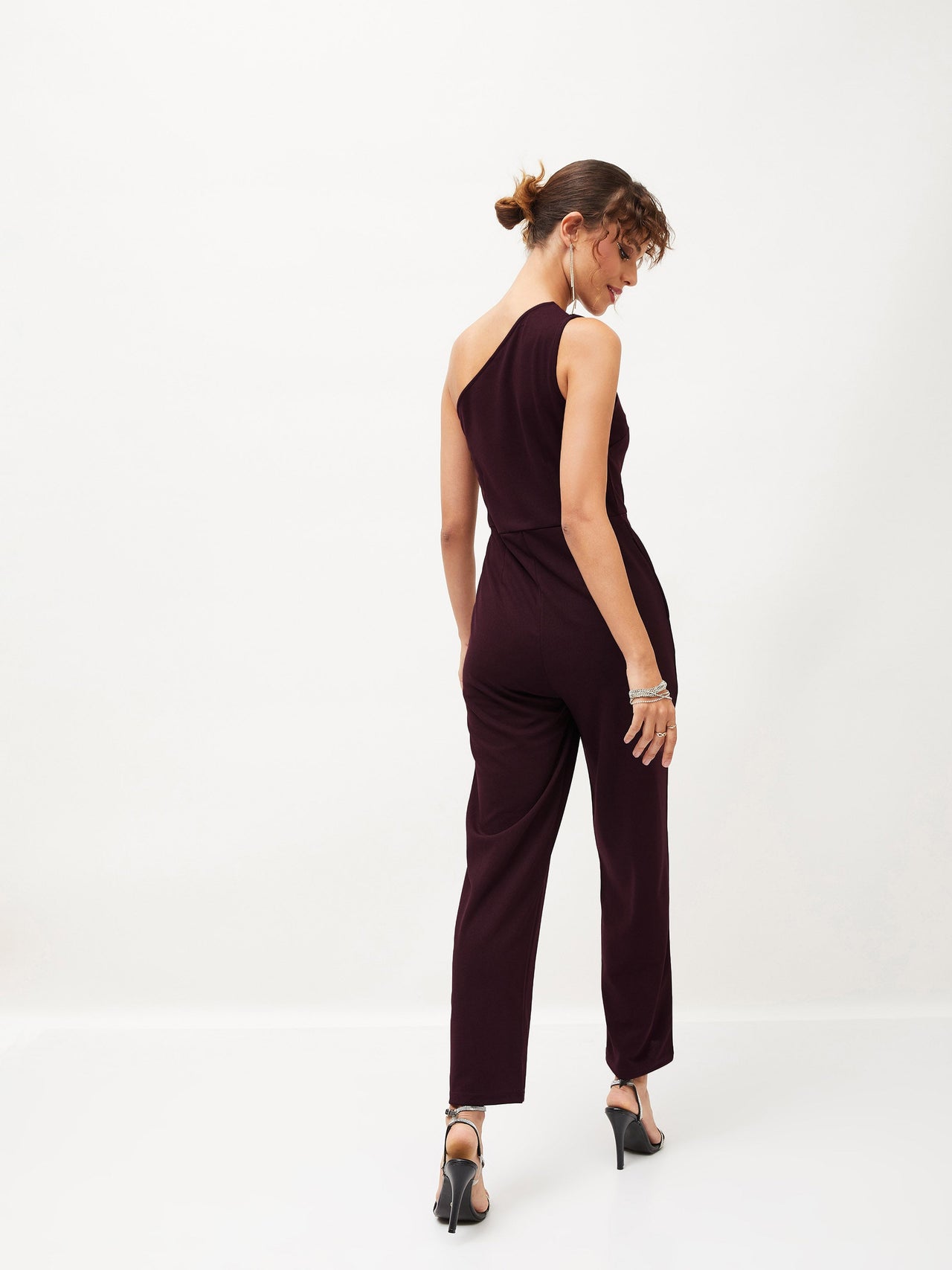 Lyush Women Burgundy Diamante One Shoulder Jumpsuit - Distacart