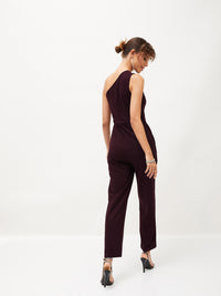 Thumbnail for Lyush Women Burgundy Diamante One Shoulder Jumpsuit - Distacart