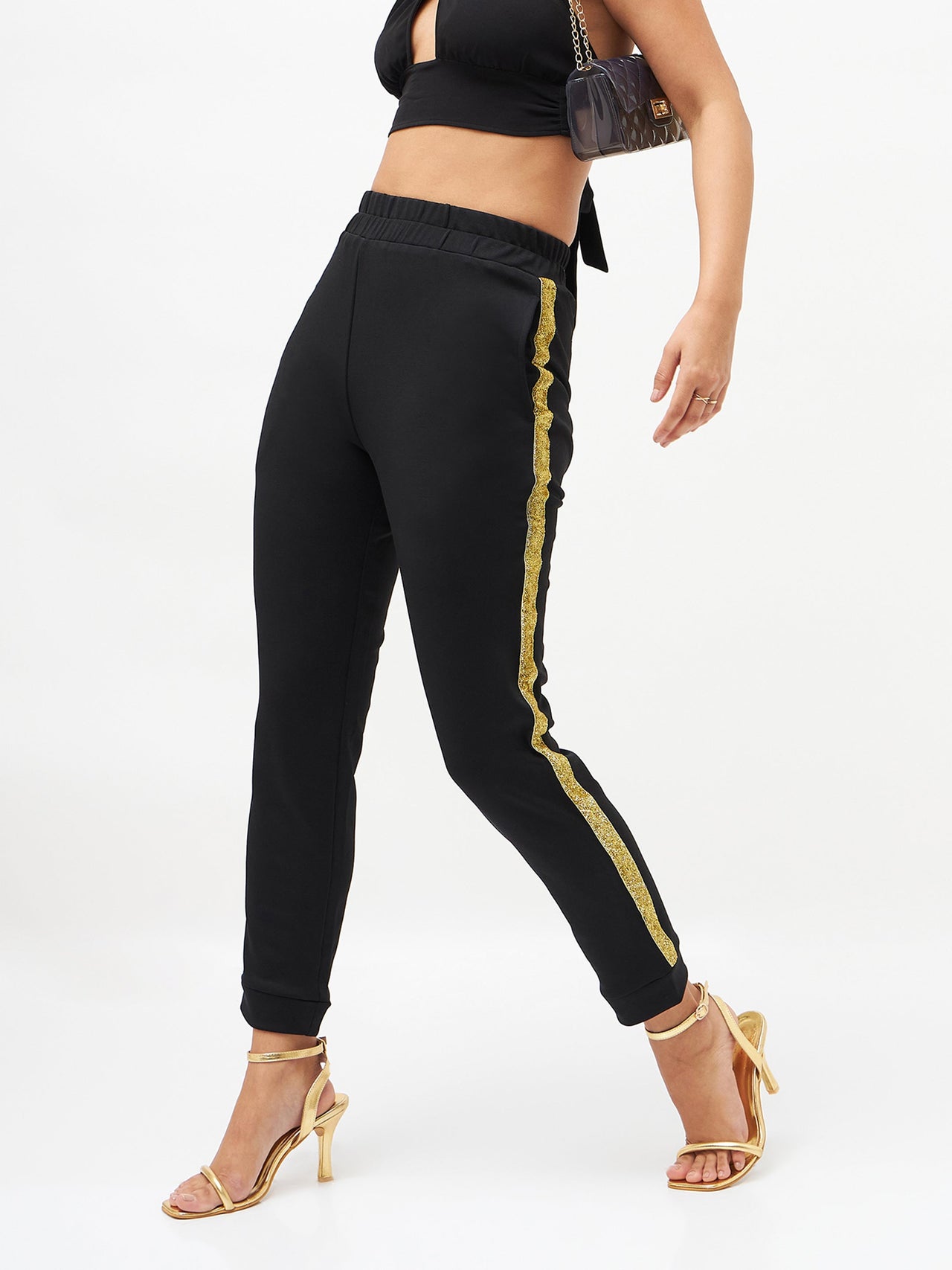 Lyush Women Black Side Tape Detail Jogger Pants - Distacart