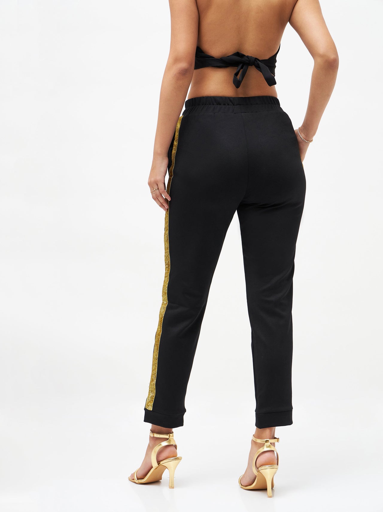 Lyush Women Black Side Tape Detail Jogger Pants - Distacart