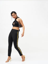 Thumbnail for Lyush Women Black Side Tape Detail Jogger Pants - Distacart