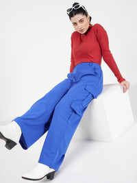 Thumbnail for Lyush Women Royal Blue Multi Pocket Detail Cargo Pants - Distacart