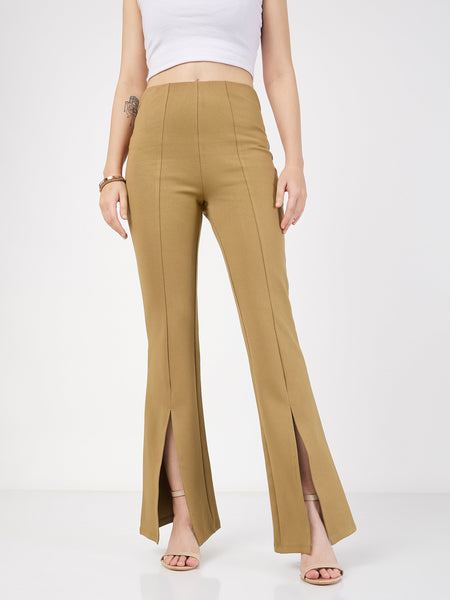 Lyush Women Beige Roma Front Slit Bell Bottom Pants - Distacart