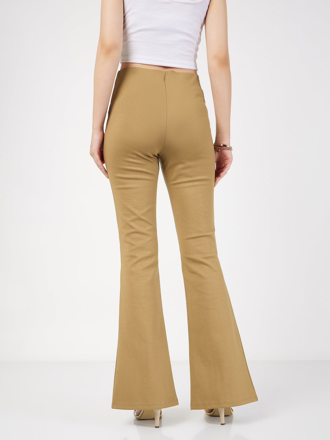 Lyush Women Beige Roma Front Slit Bell Bottom Pants - Distacart